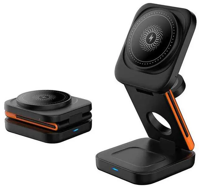 Alt view image 2 of 6 - Three-in-One Folding Magnetic 15W Fast Charging Wireless Charger Multifunction for Apple Mobile Phone Charger with Suction