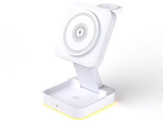 Alt view image 5 of 6 - 3 in 1 Wireless Charger 15W Foldable Wireless Magnetic Charger Station with Night Lamp for Phone Watch and Earphone