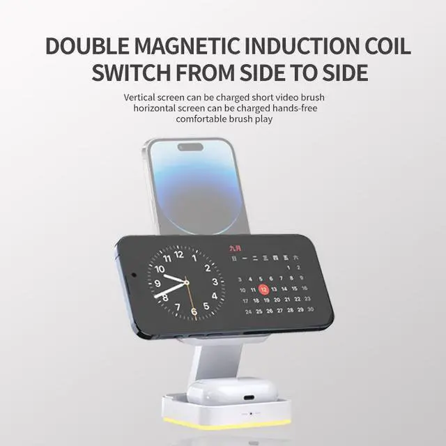 Alt view image 6 of 6 - 3 in 1 Wireless Charger 15W Foldable Wireless Magnetic Charger Station with Night Lamp for Phone Watch and Earphone