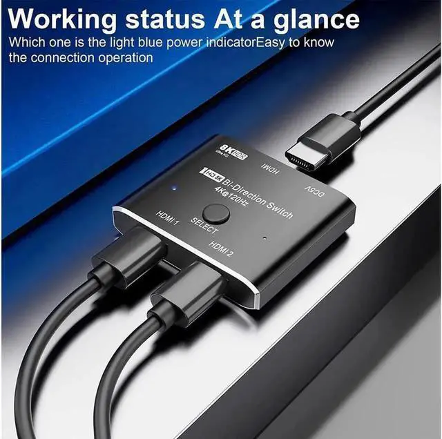 Alt view image 3 of 7 - HDMI switcher hdmi Splitter 2 in 1 Out/1 in 2 Out Ultra 8K HD Bi-Directional Switch 8K@60Hz 4K@120Hz High Speed 48Gbps Switch 8K hdmi Splitter ps5 Support Xbox X PS5