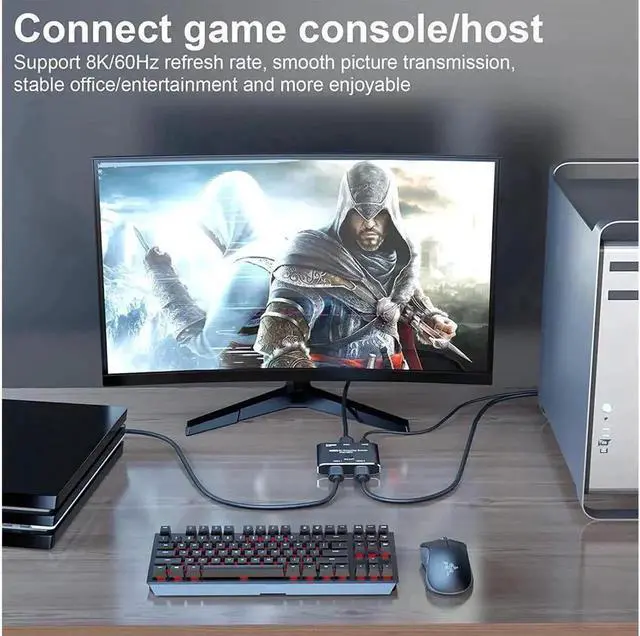 Alt view image 4 of 7 - HDMI switcher hdmi Splitter 2 in 1 Out/1 in 2 Out Ultra 8K HD Bi-Directional Switch 8K@60Hz 4K@120Hz High Speed 48Gbps Switch 8K hdmi Splitter ps5 Support Xbox X PS5