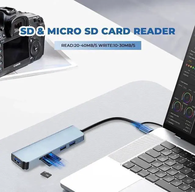 Alt view image 5 of 7 - USB Hub 5 Ports, Multiple USB 3.0 Hub, USB A&USB-C Splitter for Laptop with TF/SD Card Reader, USB Extender for Laptop, Windows, Linux, Acer PC and More