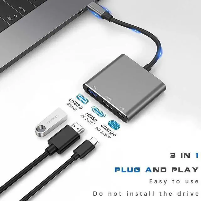 Alt view image 2 of 7 - USB C to HDMI Multiport Adapter with Charging Port, HDMI to USB C Hub Adapter for Monitor to Laptop, USB-C to USB Adapter 10Gbps, USBC HDMI Adapter 4K Converter for Mac iPad pro MacBook Chromebook