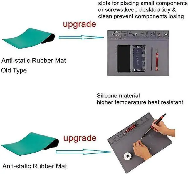 Alt view image 6 of 6 - Anti-Static Mat ESD Safe for Electronic Includes ESD Wristband and Grounding Wire, Silicone Soldering Repair Mat 932°F Heat Resistant for iPhone iPad iMac, Laptop, Computer, 15.9 x 12 Grey