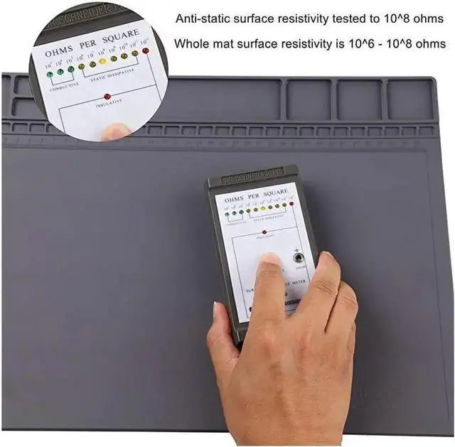 Alt view image 3 of 6 - Anti-Static Mat ESD Safe for Electronic Includes ESD Wristband and Grounding Wire, Silicone Soldering Repair Mat 932°F Heat Resistant for iPhone iPad iMac, Laptop, Computer, 15.9 x 12 Grey