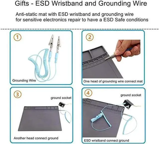 Alt view image 4 of 6 - Anti-Static Mat ESD Safe for Electronic Includes ESD Wristband and Grounding Wire, Silicone Soldering Repair Mat 932°F Heat Resistant for iPhone iPad iMac, Laptop, Computer, 15.9 x 12 Grey