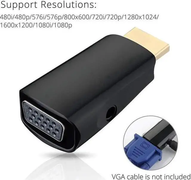 Alt view image 3 of 7 - HDMI to VGA Adapter with Audio Cable, Gold-Plated 1080P HDMI to VGA Converter with 3.5mm Audio Port for Computer, Desktop Laptop PC, Monitor, Projector, HDTV, Raspberry Pi, Xbox - Black