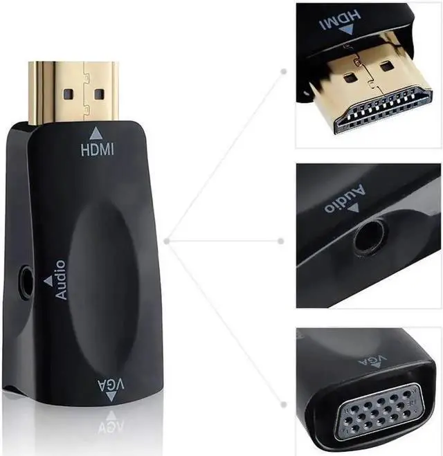 Alt view image 2 of 7 - HDMI to VGA Adapter with Audio Cable, Gold-Plated 1080P HDMI to VGA Converter with 3.5mm Audio Port for Computer, Desktop Laptop PC, Monitor, Projector, HDTV, Raspberry Pi, Xbox - Black