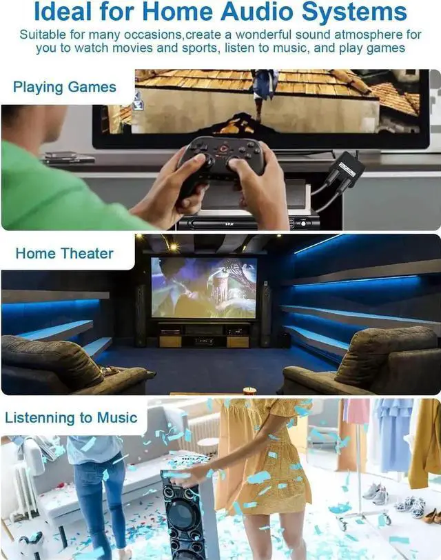 Alt view image 2 of 7 - Optical Audio Splitter 1 in 2 Out Toslink Splitter Optical Audio Adapter 1 Male Input 2 Female Output for Home Theatre, DVD Player,Digital TV,Playstation-Black(20CM)