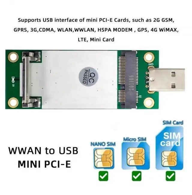 Alt view image 2 of 7 - Adapter Mini PCI-E Wireless WWAN to USB Adapter Card with SIM Card Slot Module Testing Tools for 3G/4G/5G LTE Wireless Module Modem Card