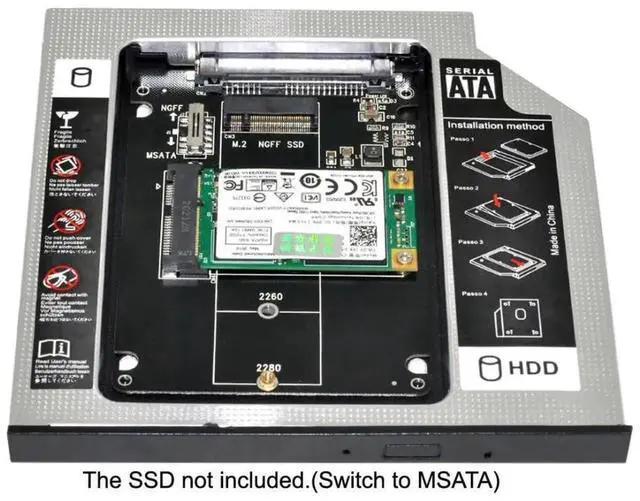 Alt view image 5 of 7 - Universal 9.5mm M.2 NGFF/mSATA SSD to SATA 2nd SSD HDD Hard Drive Caddy Upgrade Extension Adapter Tray Enclosures for Laptop Optical Drive Slot
