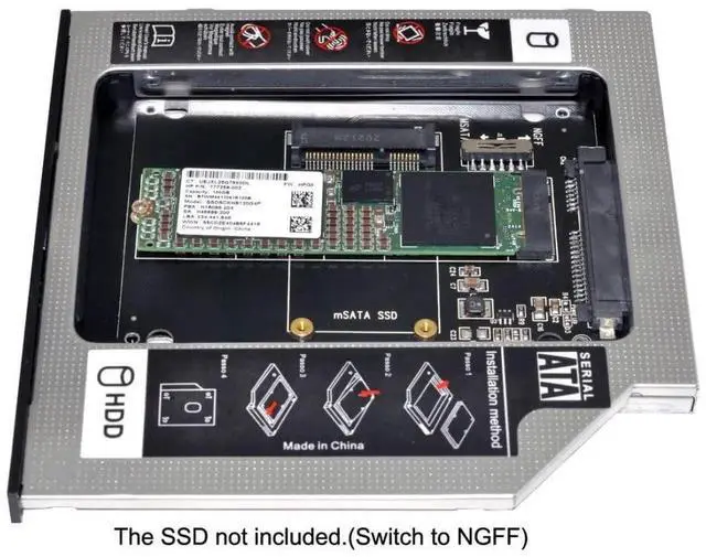 Alt view image 4 of 7 - Universal 9.5mm M.2 NGFF/mSATA SSD to SATA 2nd SSD HDD Hard Drive Caddy Upgrade Extension Adapter Tray Enclosures for Laptop Optical Drive Slot