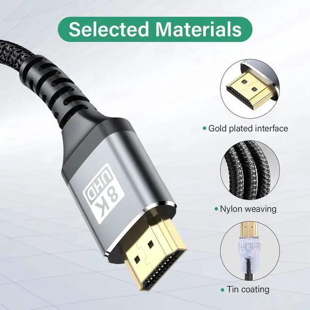 Alt view image 3 of 7 - 8K HDMI Cables - 16.4ft, Nylon Braid (8K@60Hz 7680x4320,4K@120Hz) HDMI To HDMI 2.1 Male Audio video Cable 48Gbps For Laptop PC Computer Monitor Camera HDTV - Support eARC HDR10 HDCP 2.2 & 2.3