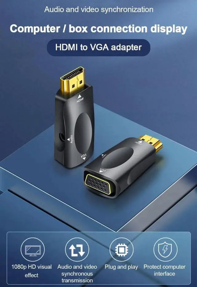 Alt view image 3 of 7 - HDMI to VGA Adapter Converter with 3.5mm Audio Jack Cable HDMI to VGA Converter Male to Female Gold Plated Connector Compatible with Computer Desktop Laptop PC Monitor Projector HDTV, 2-Pack