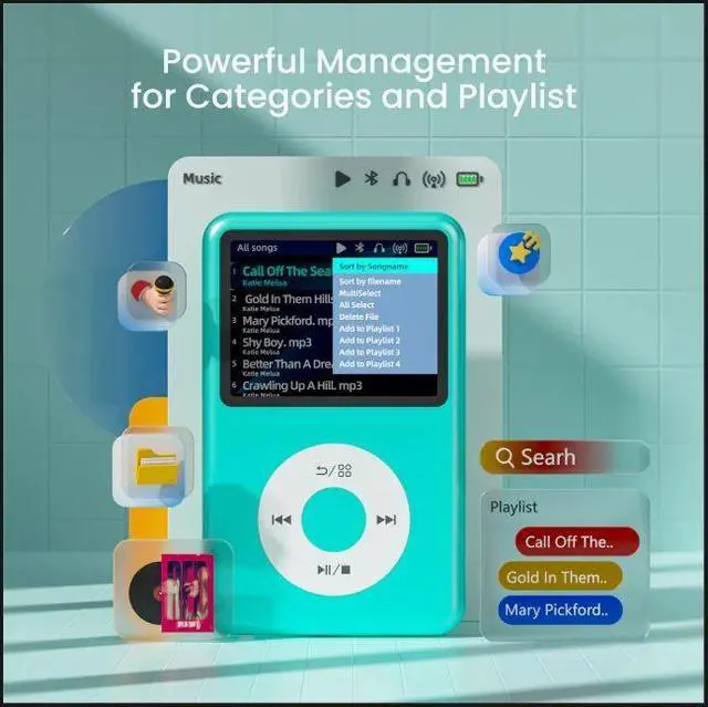 Alt view image 2 of 6 - Y1 HiFi Lossless Sound 128GB Music MP3 MP4 Player Touch Screen TFT Kids Earphone Plastic Kids Gift Support WAV Audio Sky Blue