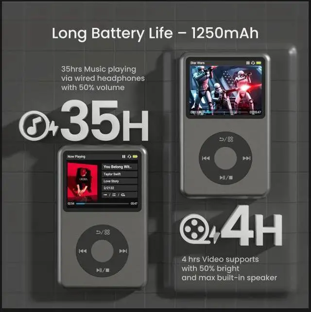 Alt view image 4 of 6 - Y1 HiFi Lossless Sound 128GB Music MP3 MP4 Player Touch Screen TFT Kids Earphone Plastic Kids Gift Support WAV Audio Silver