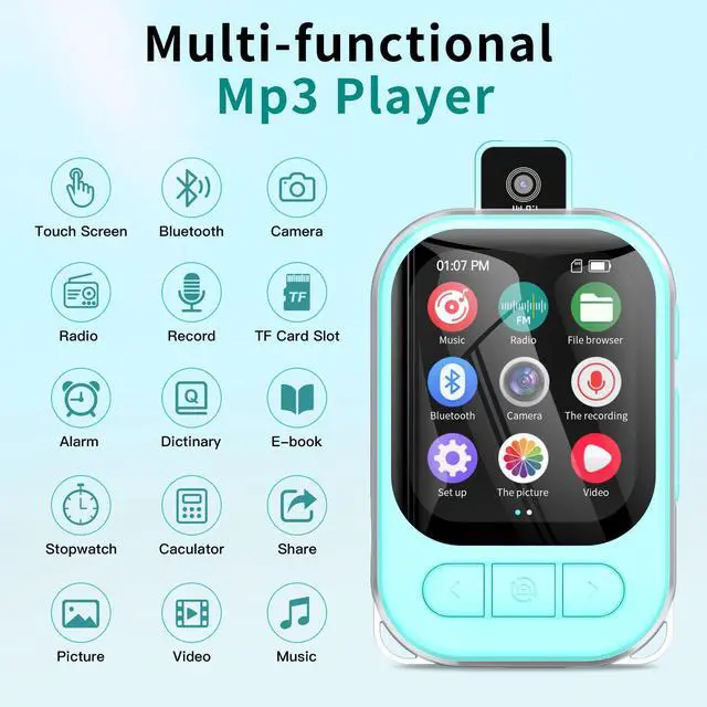 Alt view image 3 of 6 - M160 Blue 1.96 Inch Full Touch Screen Portable Walkman Mp4 Video Player Photo Radio Music for 5.3 >20 Hours Battery White