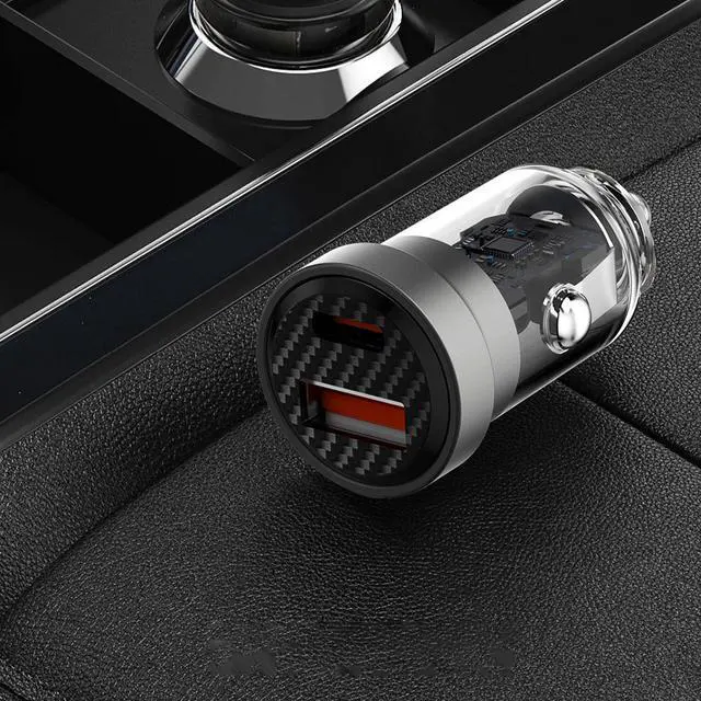 Alt view image 2 of 5 - C12P 30W QC3.0 Fast Charging USB Type-C Cigarette Lighter 12-24V Car Charger with Transparent Cyberpunk Design for Audi