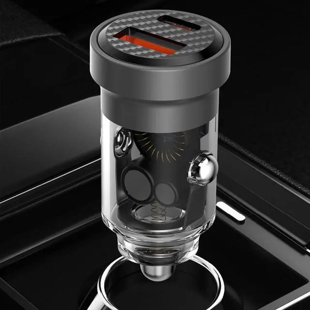 Alt view image 4 of 5 - C12P 30W QC3.0 Fast Charging USB Type-C Cigarette Lighter 12-24V Car Charger with Transparent Cyberpunk Design for Audi