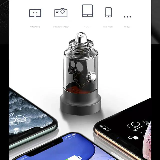 Alt view image 5 of 5 - C12P 30W QC3.0 Fast Charging USB Type-C Cigarette Lighter 12-24V Car Charger with Transparent Cyberpunk Design for Audi