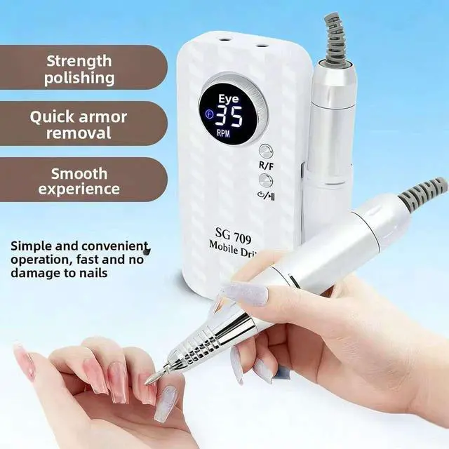 Alt view image 3 of 5 - SG709 Multi-Plug US/UK Portable Nail Polisher & Grinder with Electric Grinding Pen and Storage Pink