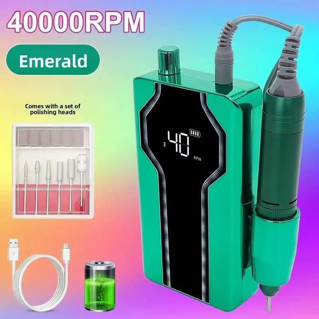 Main image of Professional Portable Nail Polish Machine High-Speed 0-40000rpm Multi-Plug Compatibility Two-in-One Unloader Bit Holder for Nail Emerald