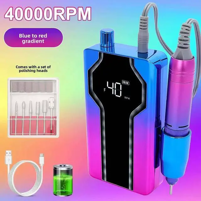 Alt view image 4 of 5 - Professional Portable Nail Polish Machine High-Speed 0-40000rpm Multi-Plug Compatibility Two-in-One Unloader Bit Holder for Nail Emerald