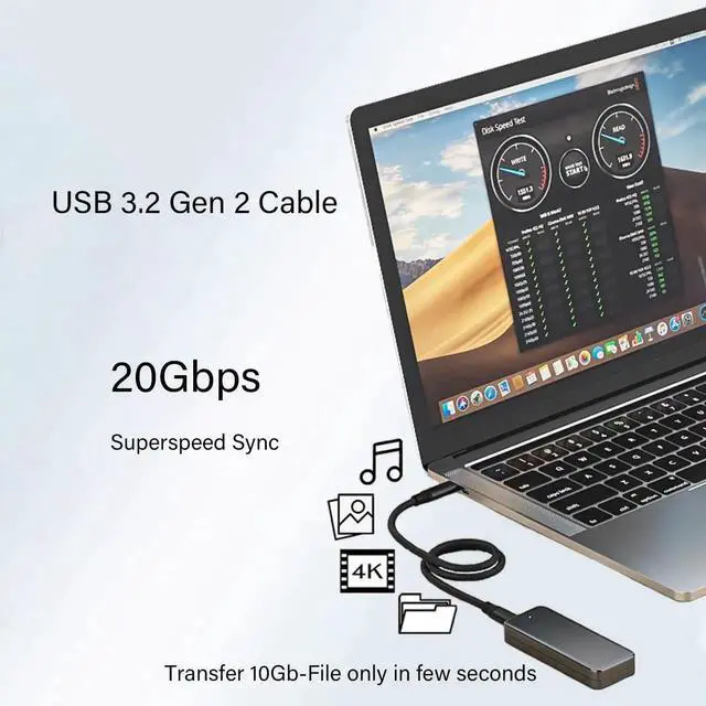 Alt view image 5 of 7 - USB C to C 3.2 Gen 2x2 Cable - 20Gbps Data Transfer - 4K 60Hz HDR Monitor Video - 100W PD Charging - Thunderbolt Compatible - 10ft/2Pack - for MacBooks, iPads, PC, Docks, Phones, and Android Auto