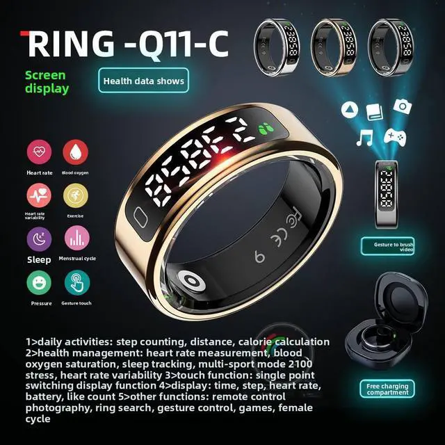 Alt view image 2 of 5 - R11C Smart Ring Manufacturer Touch Smart Ring 2025 Water Proof Health Tracker Smart Ring with SDK Silver us standard no. 9 magnetic charging