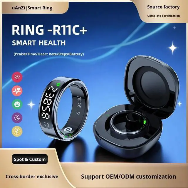 Alt view image 2 of 5 - R11C Smart Ring Manufacturer Touch Smart Ring 2025 Water Proof Health Tracker Smart Ring with SDK Gold us standard no. 12 magnetic charging
