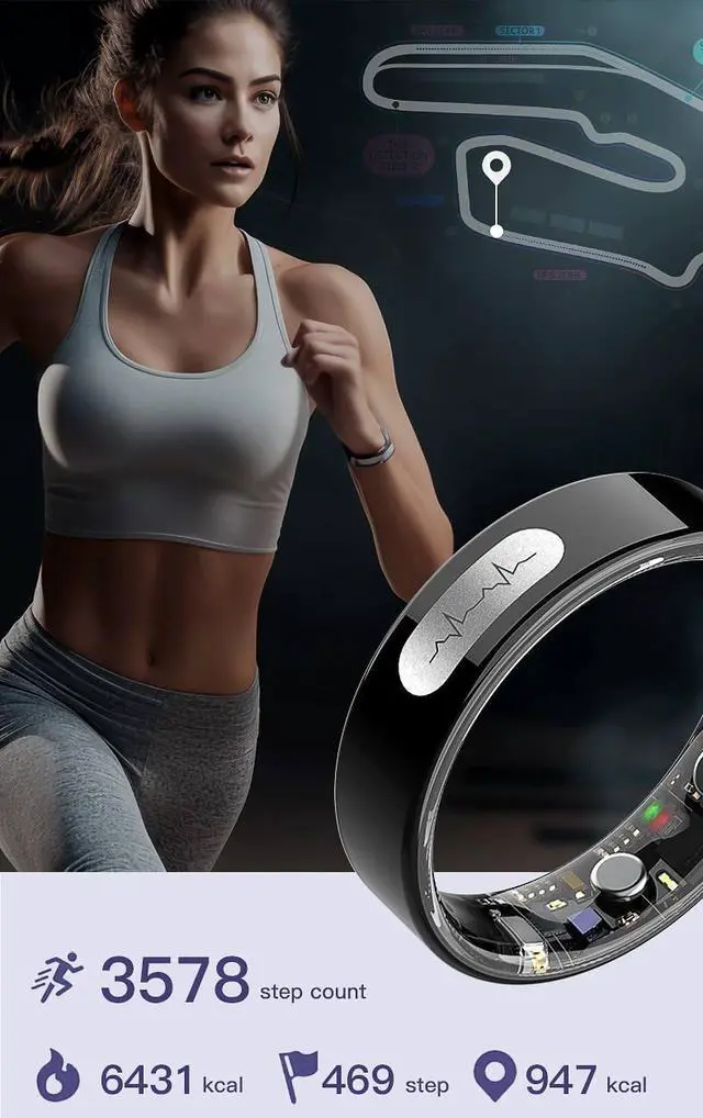 Alt view image 5 of 5 - Smart Health Ring AI ECG Temperature Heart Rate Sleep Sports HRV Fitness Tracker Remote size8