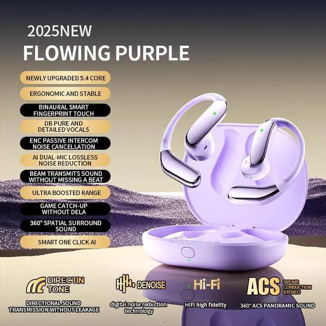 Alt view image 2 of 5 - YYK-Q102 Open Ear AI Translation Earbuds Earhook OWS Wireless Earbuds Simultaneous Interpretation Soft Sports Earphone Gold