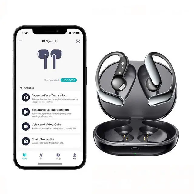 Alt view image 3 of 5 - YYK-Q102 Open Ear AI Translation Earbuds Earhook OWS Wireless Earbuds Simultaneous Interpretation Soft Sports Earphone Gold