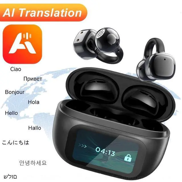 Alt view image 3 of 6 - G08 Sports Touch Screen Earphones for 5.4 IPX-6 Waterproof AI Translation Simultaneous Interpretation Digital Display White
