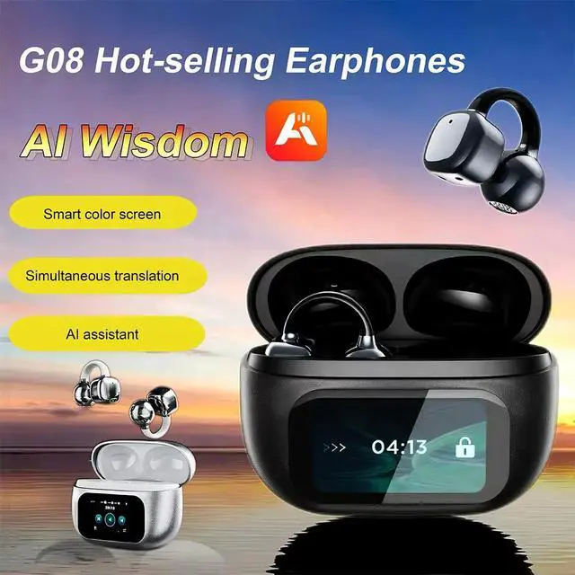 Alt view image 2 of 6 - G08 Sports Touch Screen Earphones for 5.4 IPX-6 Waterproof AI Translation Simultaneous Interpretation Digital Display White