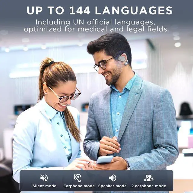 Alt view image 4 of 5 - AI Translation Earbuds Real Time, 3-in-1 Wireless Translator with 144 Languages Accents, 40HBattery Life Noise-Cancelling Design