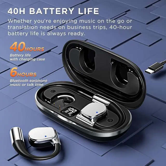 Alt view image 4 of 6 - AI Translation Earbuds Real Time, 3-in-1 Wireless Translator with 144 Languages Accents, 40HBattery Life Noise-Cancelling Design White