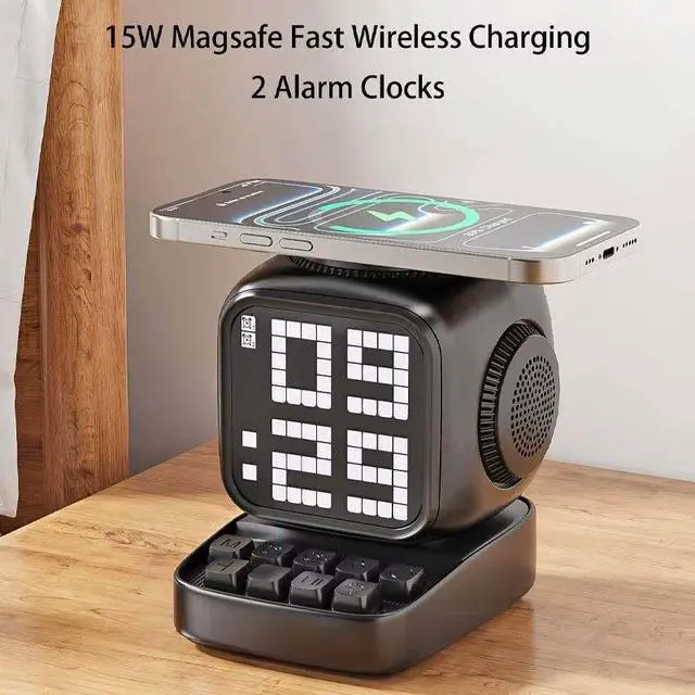 Alt view image 2 of 6 - Mini With New Wireless Smart BT Speaker Fast Charger Alarm Clocks Sound With AI Desk Table Gift Night