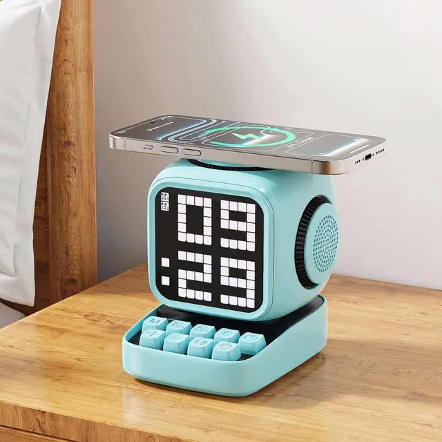 Alt view image 6 of 6 - Mini With New Wireless Smart BT Speaker Fast Charger Alarm Clocks Sound With AI Desk Table Gift Night