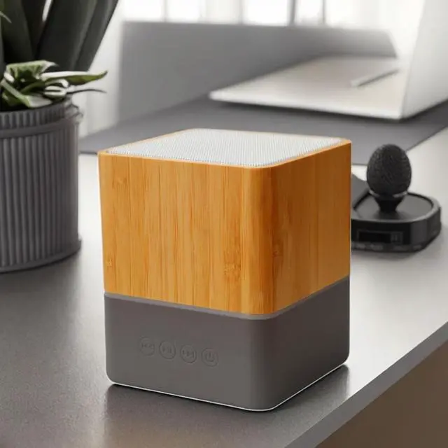Main image of Stylish Single Color LED Square Design Wooden Desktop Smart Speaker with for V5.3 IPX2 Waterproof Voice Control USB-C