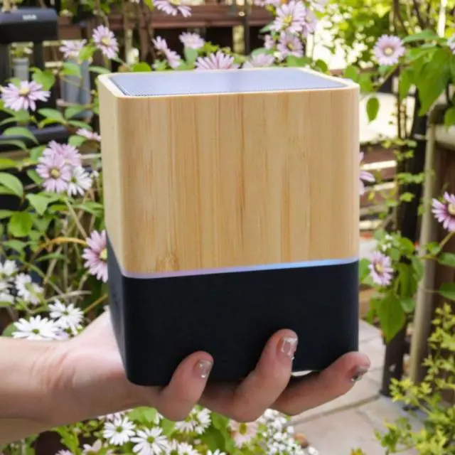 Alt view image 6 of 6 - Stylish Single Color LED Square Design Wooden Desktop Smart Speaker with for V5.3 IPX2 Waterproof Voice Control USB-C