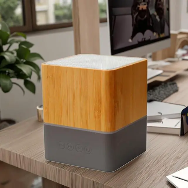 Alt view image 2 of 6 - Stylish Single Color LED Square Design Wooden Desktop Smart Speaker with for V5.3 IPX2 Waterproof Voice Control USB-C
