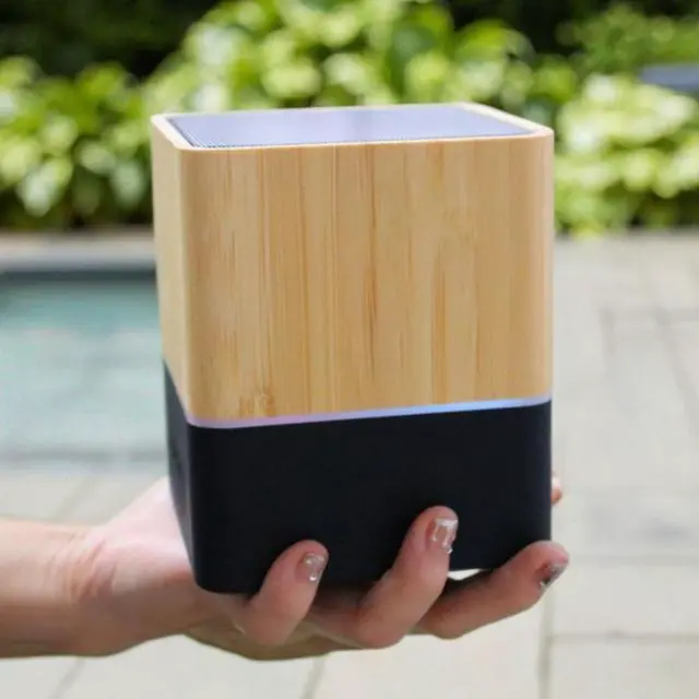 Alt view image 2 of 7 - Stylish Single Color LED Square Design Wooden Desktop Smart Speaker with for V5.3 IPX2 Waterproof Voice Control USB-C Black