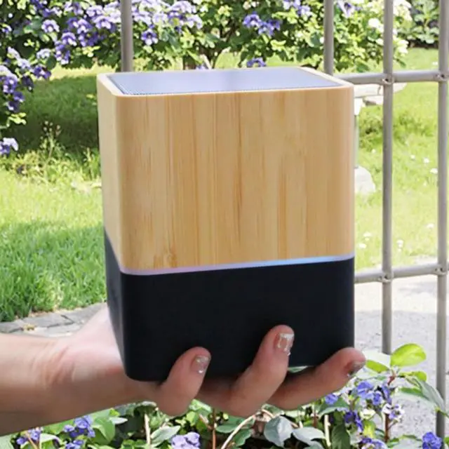 Alt view image 4 of 7 - Stylish Single Color LED Square Design Wooden Desktop Smart Speaker with for V5.3 IPX2 Waterproof Voice Control USB-C Black