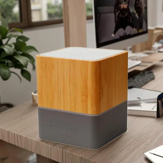 Alt view image 3 of 7 - Stylish Single Color LED Square Design Wooden Desktop Smart Speaker with for V5.3 IPX2 Waterproof Voice Control USB-C Black