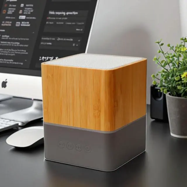 Alt view image 7 of 7 - Stylish Single Color LED Square Design Wooden Desktop Smart Speaker with for V5.3 IPX2 Waterproof Voice Control USB-C Black
