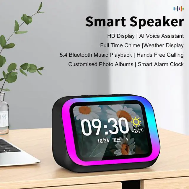 Alt view image 2 of 6 - Smart AI Speaker with Voice Control, LED Display & High-Quality Sound, Alarm Clock Function Speaker White