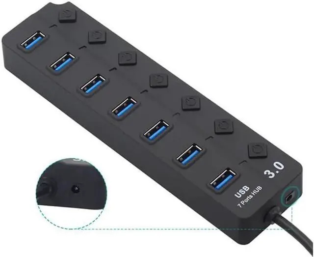 Alt view image 2 of 3 - 7 port usb3.0 hub independent key switch USB3.0 hub splitter one drag seven extender with power supply