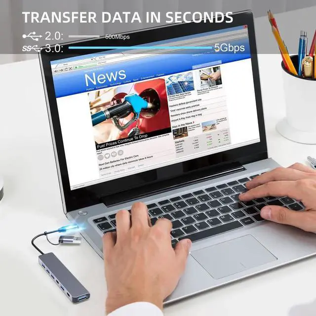 Alt view image 6 of 7 - pgrade USB C/USB Hub, Aluminum 7 in 1 USB C & USB Hub with USB 3.0, USB 2.0 Ports for PC/Laptops/MacBook Pro/Air/iMac/iPad and More Devices