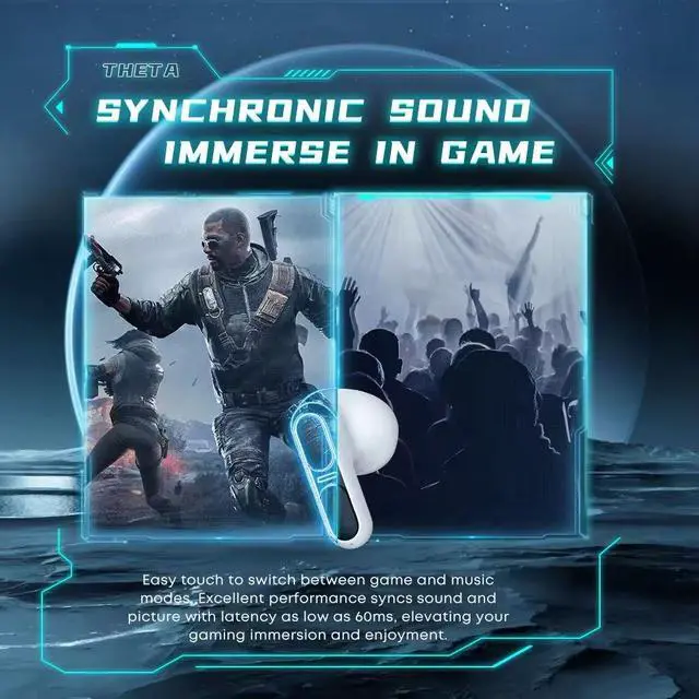 Alt view image 2 of 6 - Bluetooth 5.3 Earbuds Wireless Gaming Headphones Low Latency High Bass Stereo Sound IPX5 Waterproof LED Display Touch Control Beige